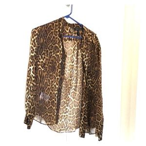 BCBG MaxAzria sheer leopard print blouse